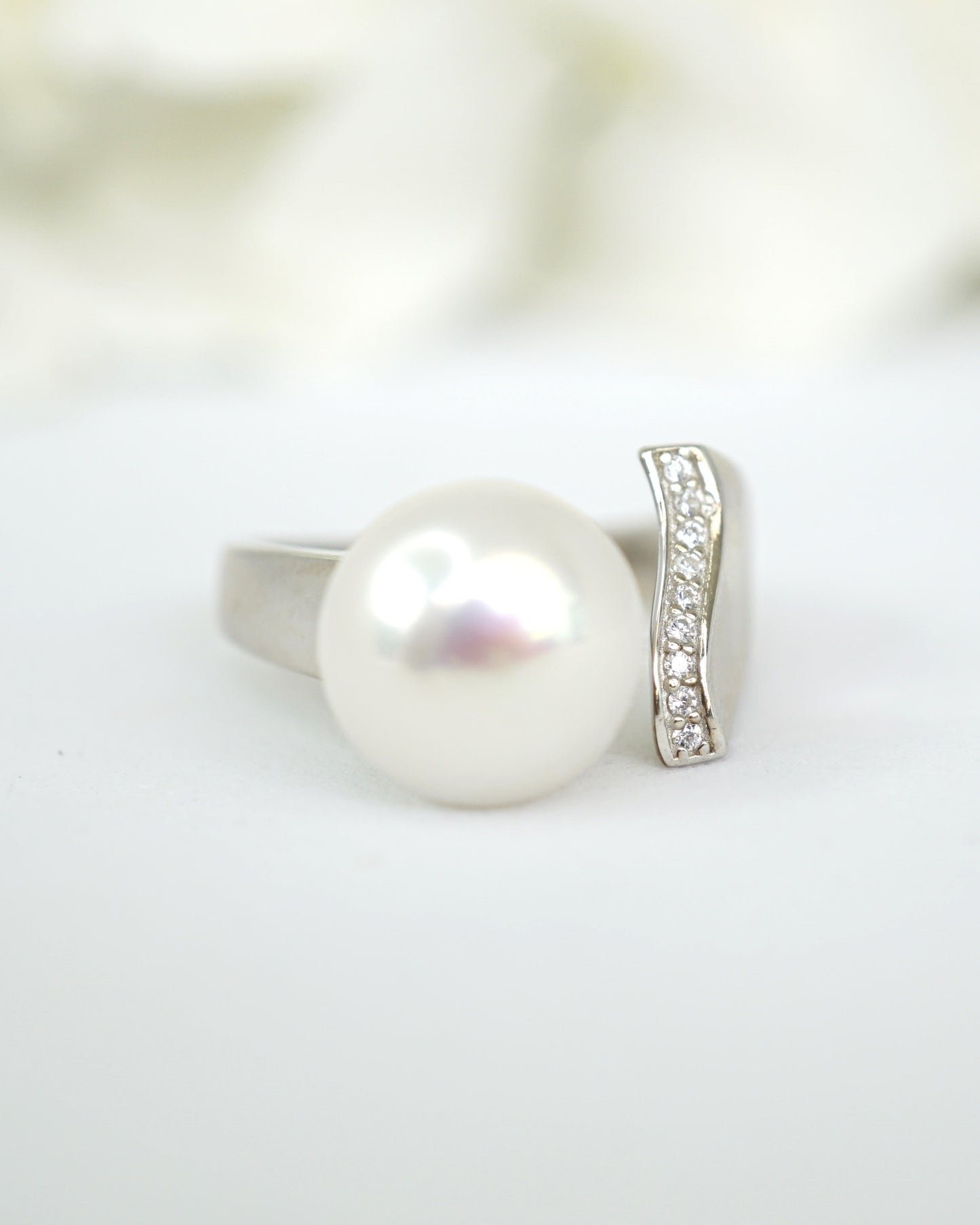 Süßwasser Perle Ring aus Sterlingsilber (925) mit Zirkon kombiniert
