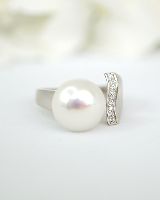 Süßwasser Perle Ring aus Sterlingsilber (925) mit Zirkon kombiniert