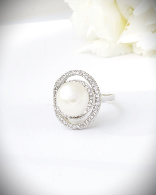 Damen Ring aus Sterlingsilber (925) mit große Süßwasser Perle mit Zirkon kombiniert