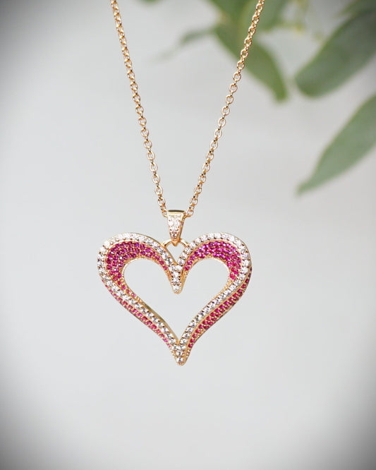 Herz Anhänger in Sterlingsilber(925) Gelb Gold platiniert mit farbigen Zirkon facettier, Mediumt