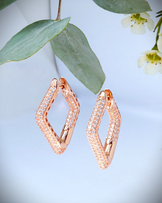 Creolen in Silber (925) Rose vergoldet mit Zirkon voll facettiert, Medium