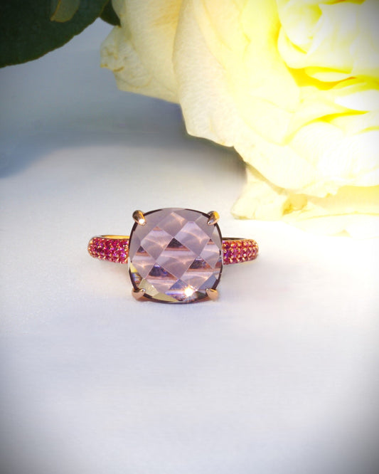 Damenring Rose vergoldet aus Sterlingsilber (925) mit farbigen Zirkon facettiert