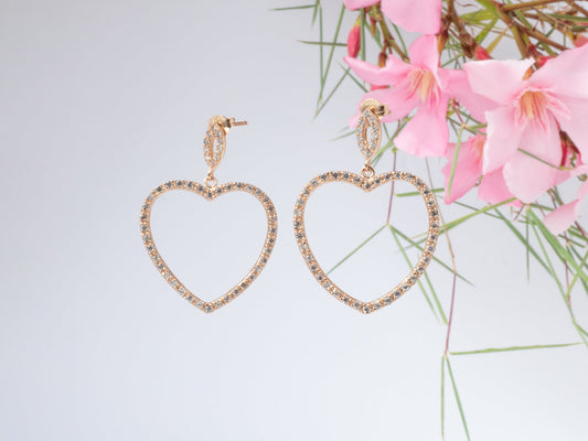 Damen Ohrringen L.O.V.E. Julia , Rose Vergoldet Sterlingsilber (925) mit Zirkon facettiert, Herz Form