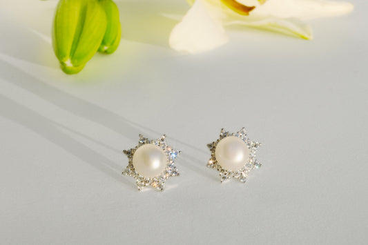 Süßwasser Perlen Ohrstecker mit Zirkon kombiniert