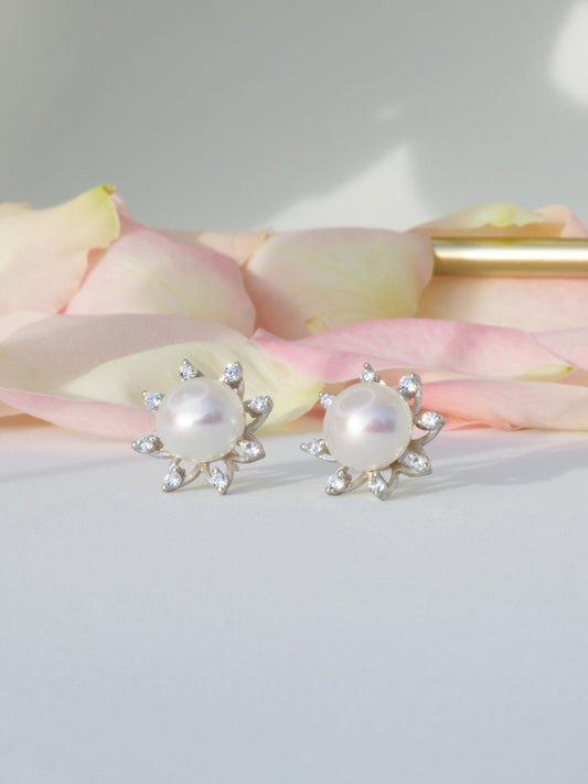Süßwasser Perlen Ohrstecker mit Zirkon kombiniert