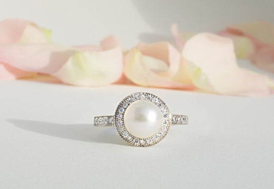 Süßwasser Perle Ring aus Sterlingsilber (925) mit Zirkon kombiniert