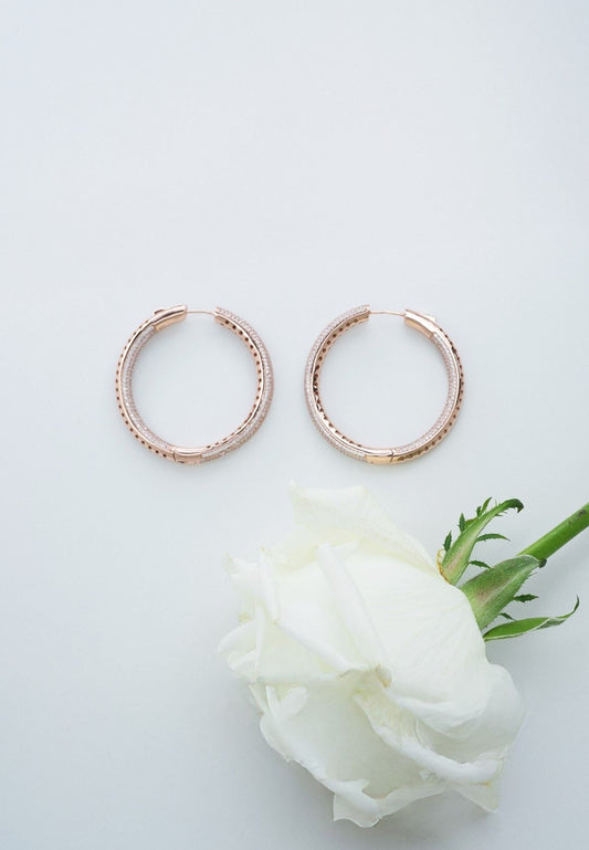 Creolen in Silber (925) Rose vergoldet mit Zirkon voll facettiert