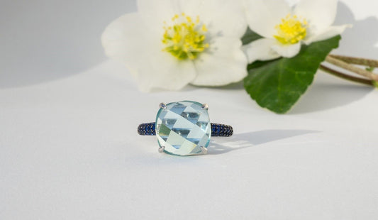 Damenring Rose vergoldet aus Sterlingsilber (925) mit farbigen Zirkon facettiert