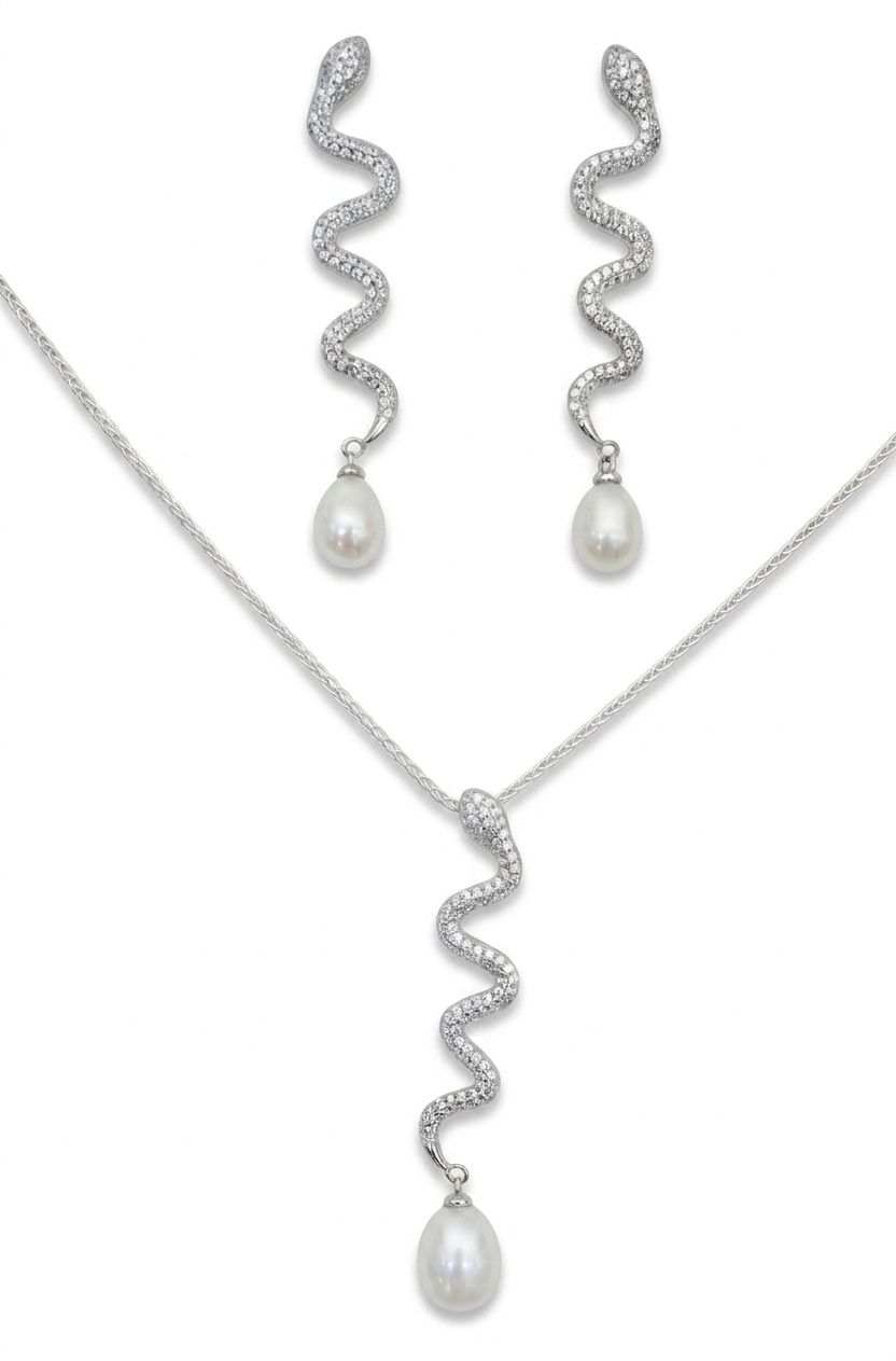 MINERVA Kette aus 925 Sterling Silber – Schlangen Anhänger mit weißer Perle & Zirkonia | NM White Kollektion