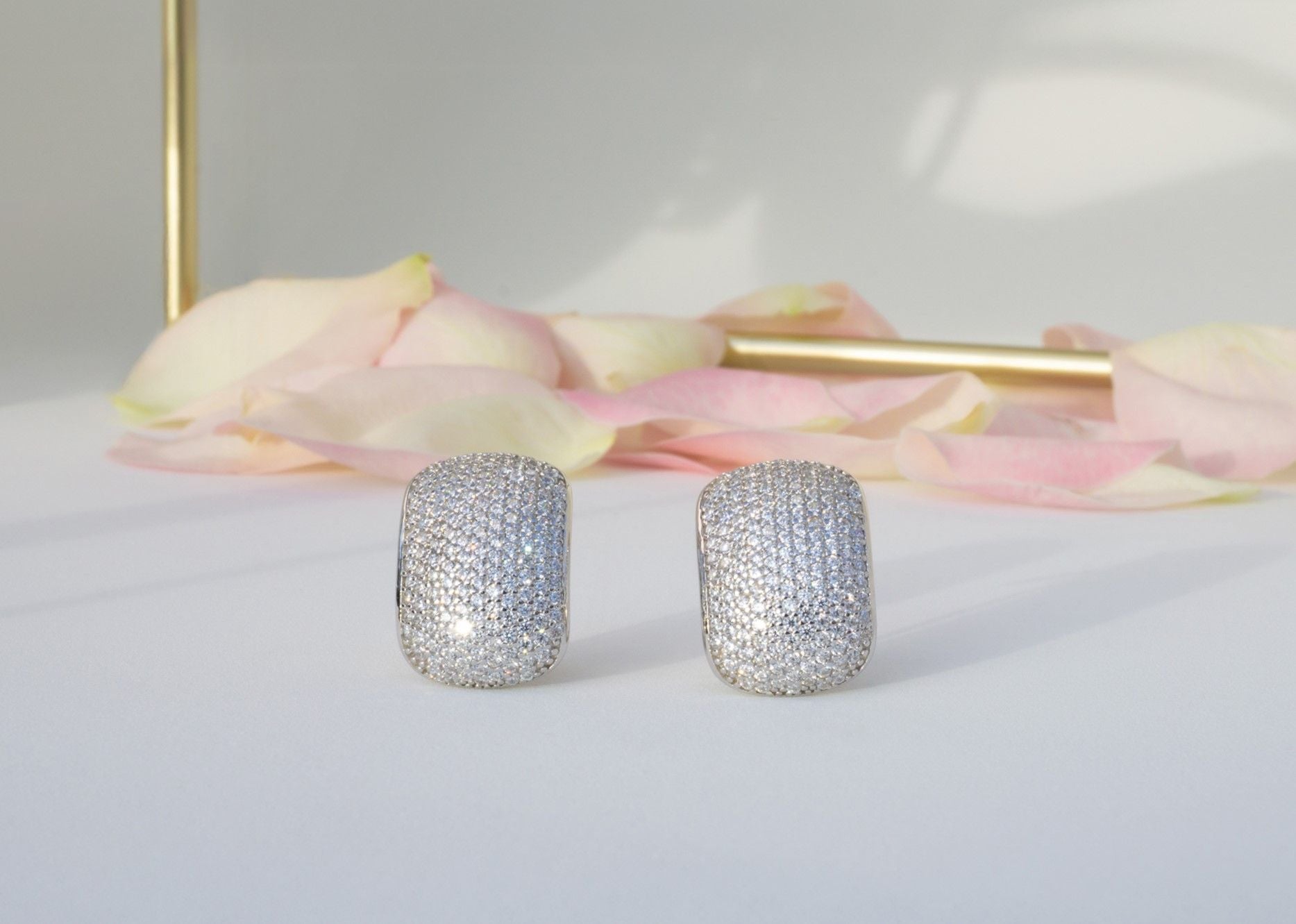 Damen Ohrringen in Silber (925) Rose vergoldet mit Zirkon voll facettiert