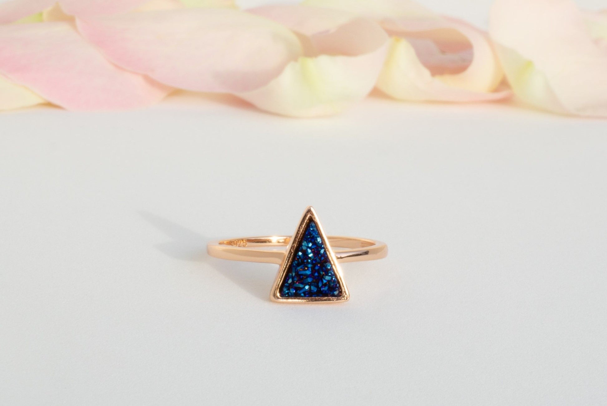 Silber (925) Damenring Rose vergoldet mit nat. blau Durzy Stone
