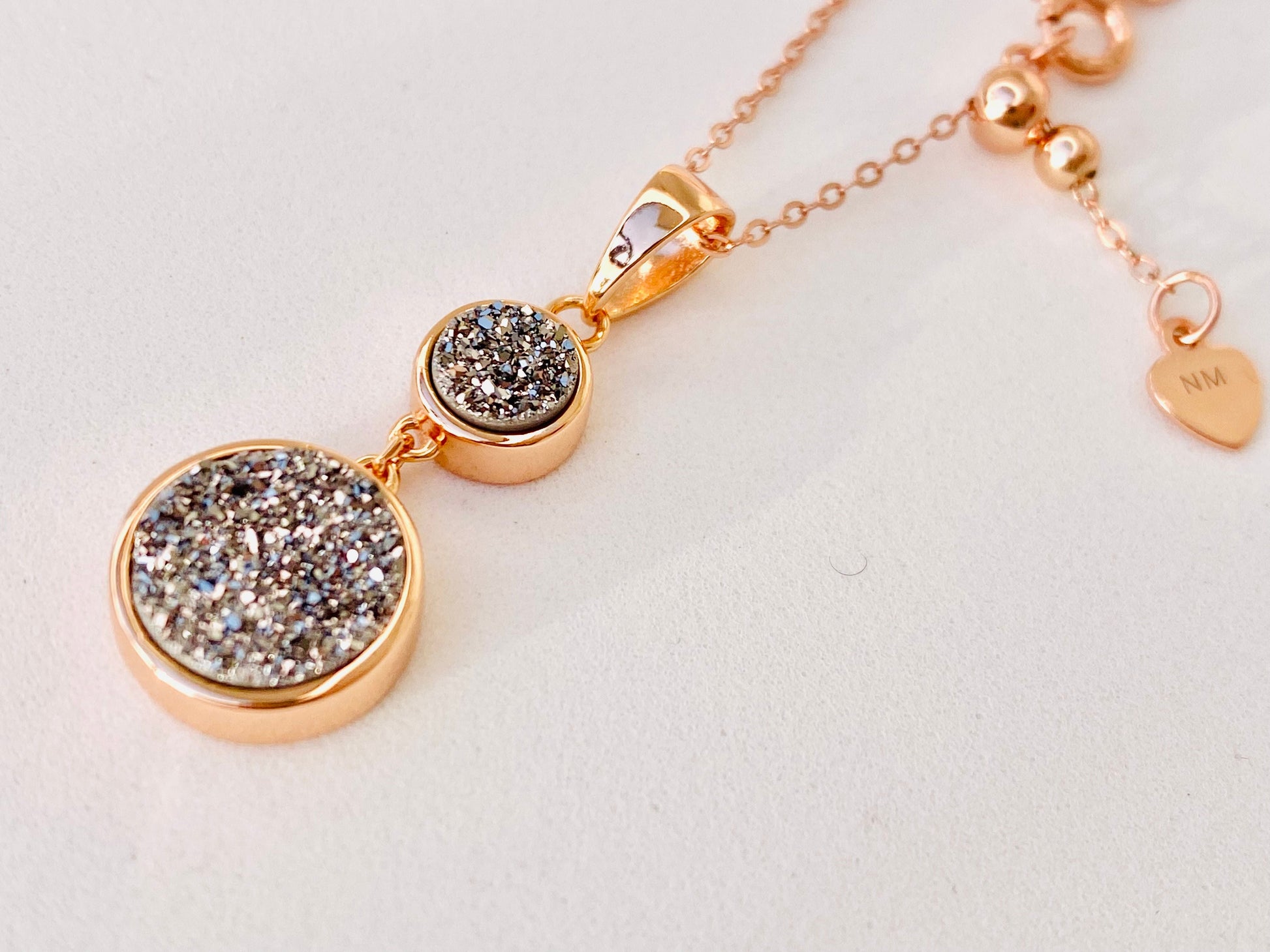 Silber Kette (925) Rose vergoldet mit Anhänger/nat. Durzy Antrazit