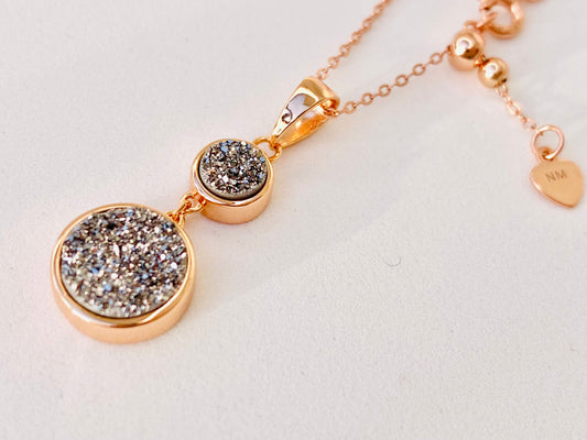 Silber Kette (925) Rose vergoldet mit Anhänger/nat. Durzy Antrazit