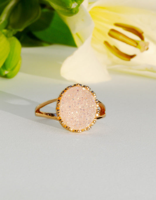 Silber (925) Damenring Rose vergoldet mit großem nat. Durzy Stone