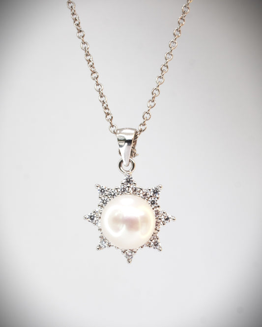 Damenkette mit Süßwasserperle Anhänger (925) mit Zirkon kombiniert