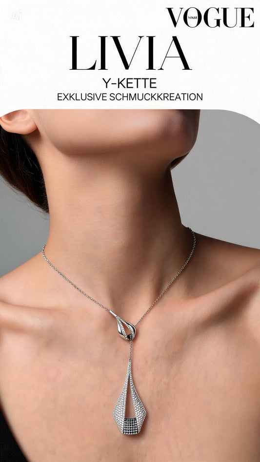 LIVIA Y-Kette aus 925 Sterling Silber – Elegantes Collier mit Drop Anhänger & klaren Zirkonia | NM MEGA Shine Kollektion
