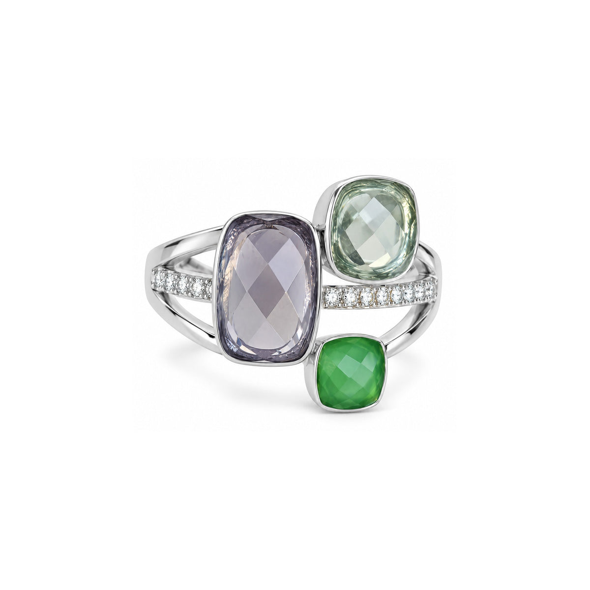 Helia Statement-Ring aus 925 Silber mit grünem Stein und farbiger Zirkonia