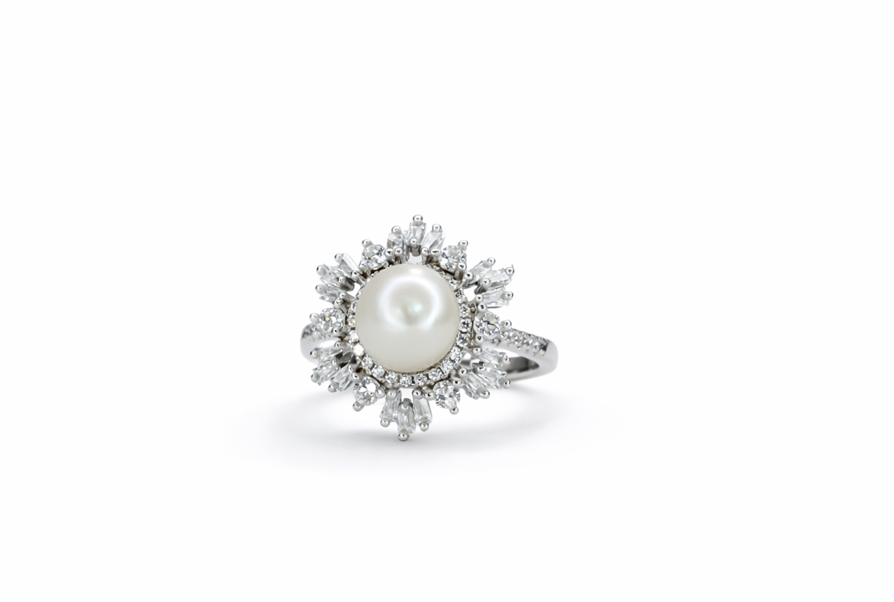 Isabella – Eleganter Braut-Perlenring in Sterling Silber