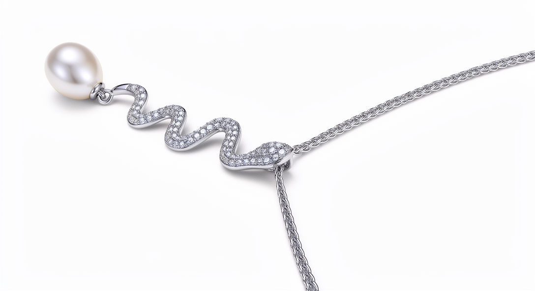 MINERVA Schmuckset aus 925 Sterling Silber – Schlangen Ohrringe & Collier mit weißen Perlen und Zirkonia