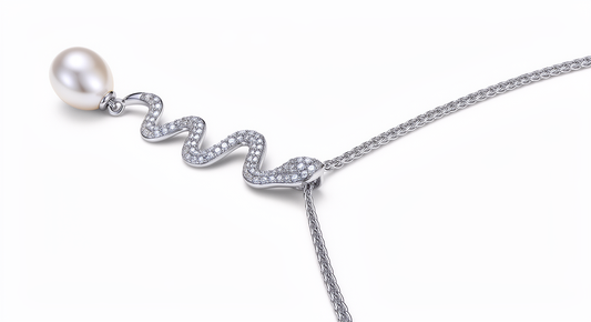 MINERVA Schmuckset aus 925 Sterling Silber – Schlangen Ohrringe & Collier mit weißen Perlen und Zirkonia