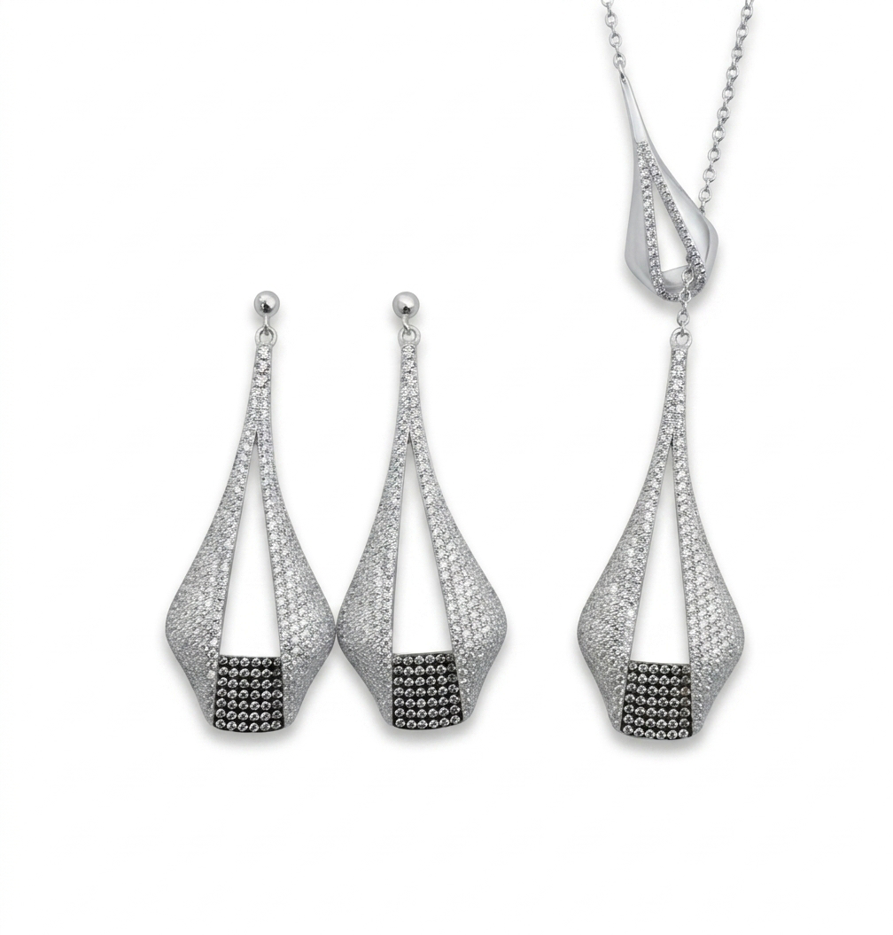 LIVIA Schmuckset aus 925 Sterling Silber – Ohrringe & Y-Kette mit Drop Anhänger | NM MEGA Shine Kollektion