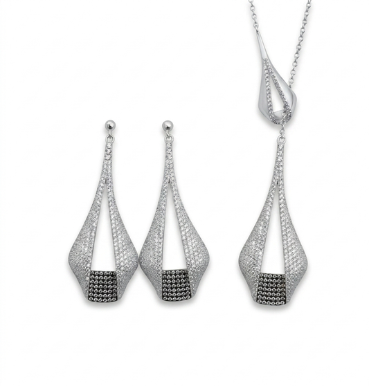 LIVIA Schmuckset aus 925 Sterling Silber – Ohrringe & Y-Kette mit Drop Anhänger | NM MEGA Shine Kollektion
