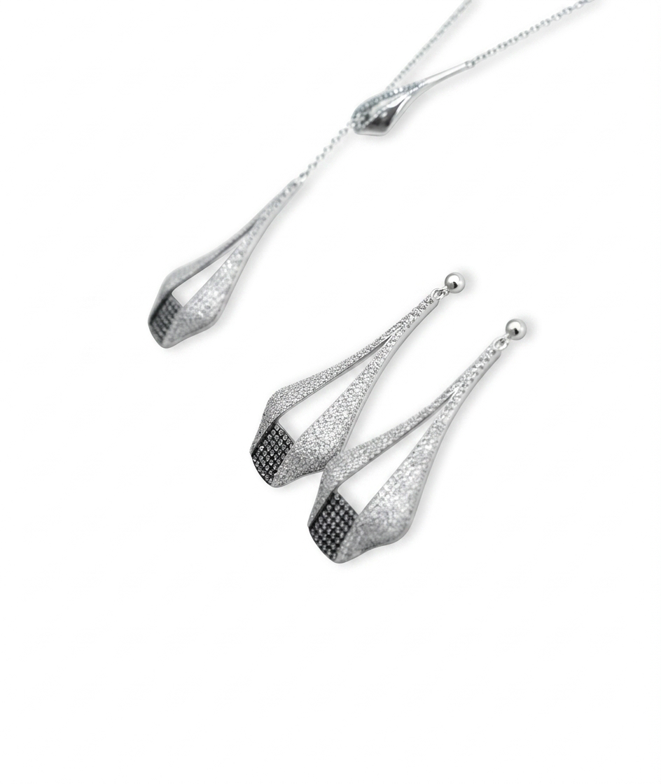 LIVIA Schmuckset aus 925 Sterling Silber – Ohrringe & Y-Kette mit Drop Anhänger | NM MEGA Shine Kollektion