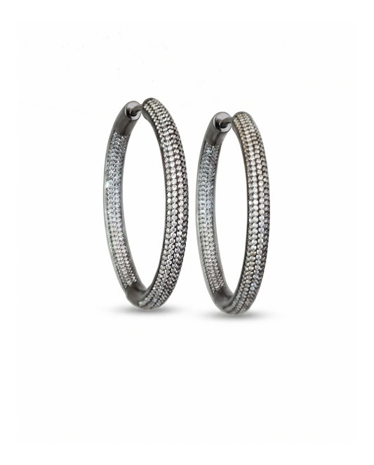 AURA Silber Creolen Groß – edel Schwarz rhodiniert, Pavé Zirkonia | NM SHINE
