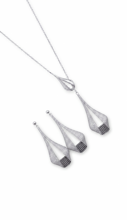 LIVIA Schmuckset aus 925 Sterling Silber – Ohrringe & Y-Kette mit Drop Anhänger | NM MEGA Shine Kollektion