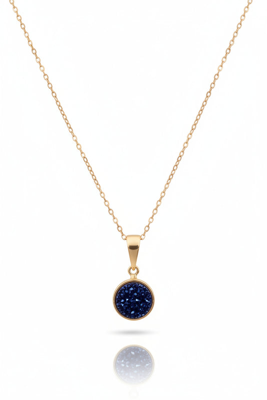 Stella Blu Kette aus 925 Silber rosévergoldet mit blauem Druzy-Anhänger