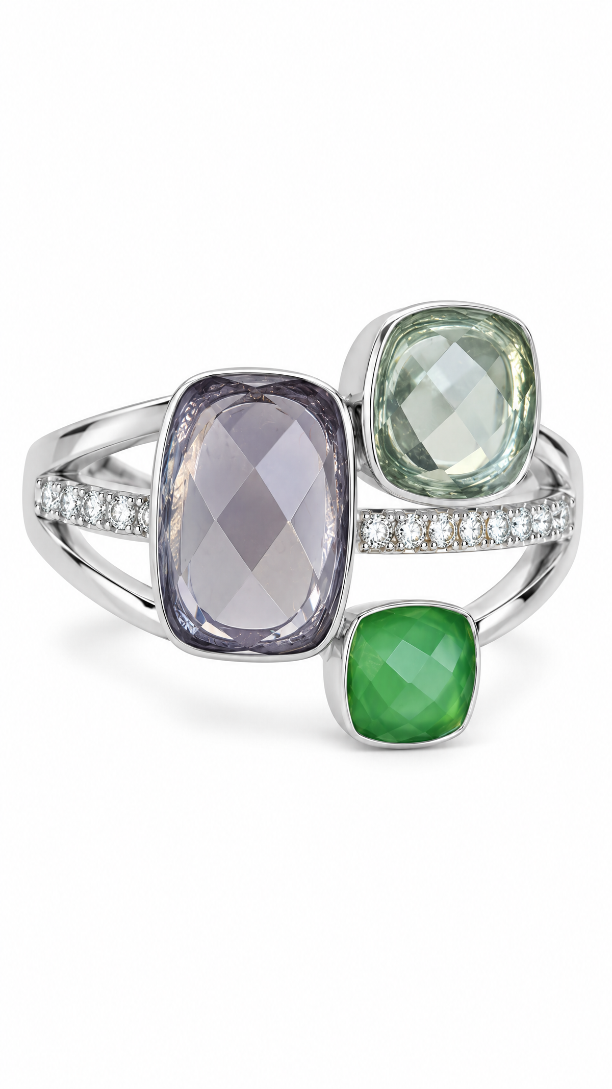 Helia Statement-Ring aus 925 Silber mit Jade und farbiger Zirkonia